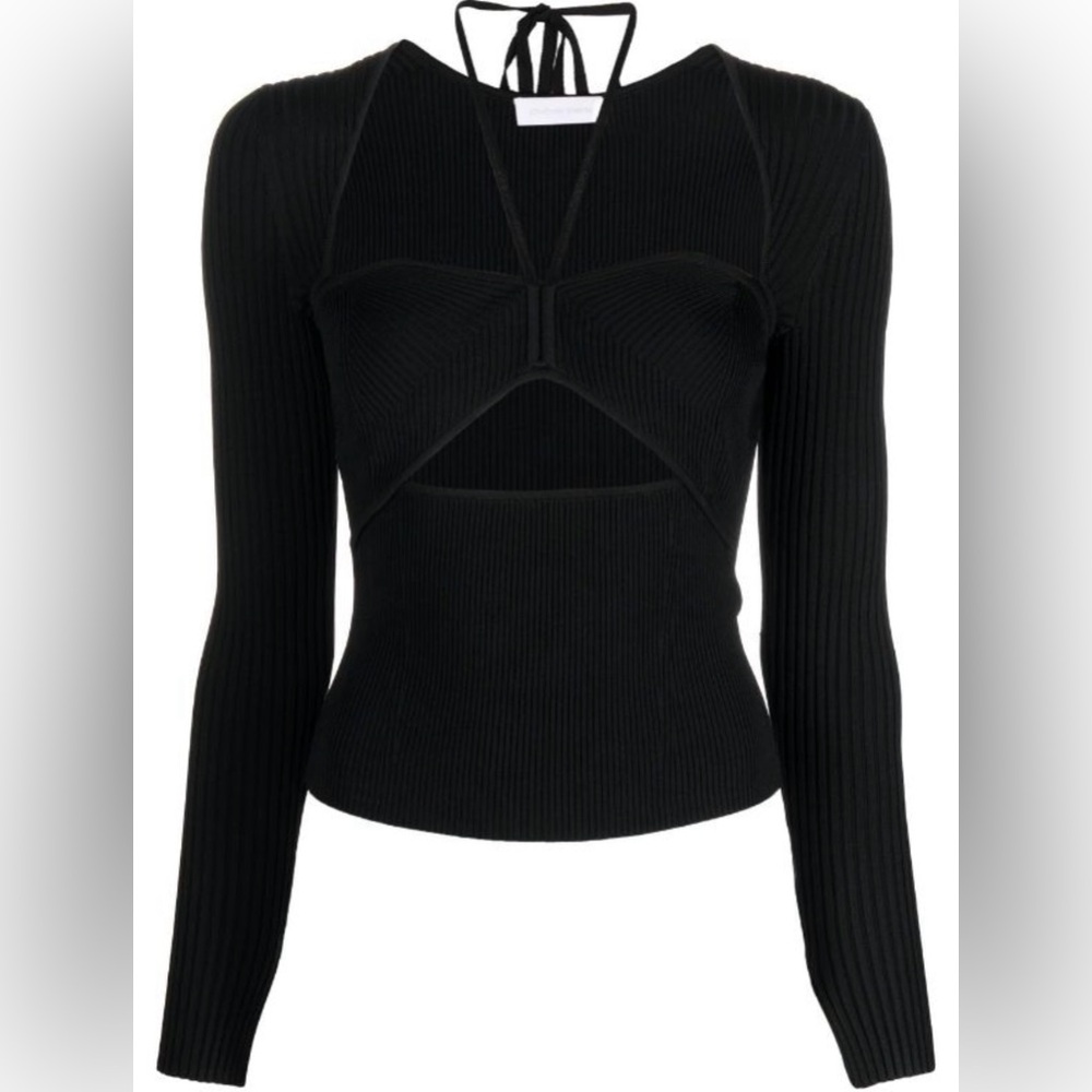 Johnathan Simkhai Black Ribbed Long Sleeve Top